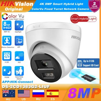 Hikvision DS-2CD1383G2-LIUF 4K 8MP ColorVu Smart Hybrid Light POE IP Camera MD 2.0 Human Detect MIC SD Slot IP67 Support SD Card