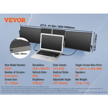 SucceBuy 18.5 inch 1080P IPS Extended Swivel Portable Monitor for USB-C/USB-A/Mini HDMI Port with Mac/Wins/Android/Switch/PS5TWO SCREEN 14 60HZ UNITED STATES