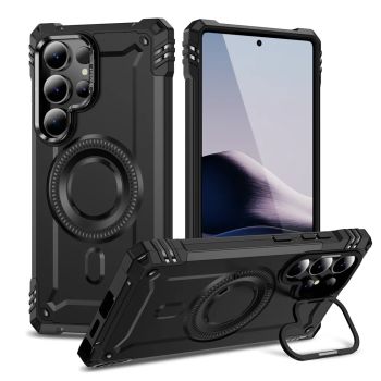 Military Shockproof Armour Magnetic Phone Case for Samsung S24 FE S25 Ultra S23 Plus A54 A52 A35 A34 A23 A16 A15 A14 5G CoverUNITED STATES BLACK FOR GALAXY S25PLUS CASE & HOLDER