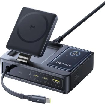 5-in-1 140W Charging Station, Qi2 Certified 15W Magnetic Wireless, 100W Retractable Cable, GaN Fast USB-C for Desktop or MagSafeUNITED STATES