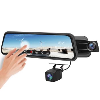 Junsun Backup Camera 10 inch Mirror Dash Cam Dual Lens Front Rear Dash Camera 1080P Full Touch Screen Waterproof Parking MonitorBLACK UNITED STATES