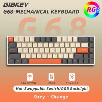 G68 Gaming Mechanical keyboard Wireless/Bluetooth Hot-Swappable 65% Keyboards Customized RGB Backlit for Gamer Tablet ComputerGRAY BROWN SWITCH