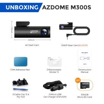 AZDOME M300S 4K Dash Cam Front and Rear, 5.8G WiFi GPS Dash Camera for Cars, Free 64GB SD Card, Voice Control, WDR Night VisionM300S STANDARD LIST AUSTRALIA FREE 64GB TF CARD