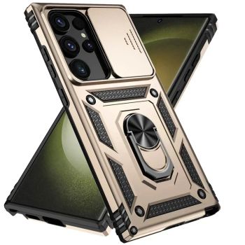 Slide Camera Lens Military Grade Armor Case For Samsung Galaxy S25 Ultra Plus S24FE A16 A06 A26 A36 A56 Holder Ring Stand 2026GOLD UNITED STATES FOR GALAXY S25 ULTRA