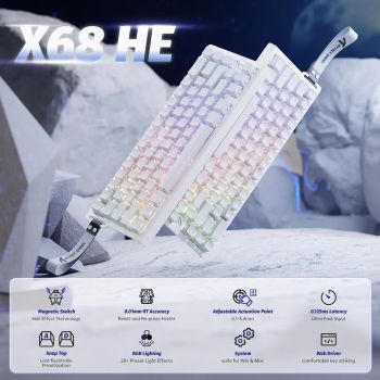 ATTACK SHARK X68 HE Rapid Trigger Mechanical Gaming Keyboard 60% Wired with Adjustable Actuation,Hall Effect Magnetic Switch,8KH
