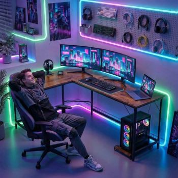 JHK 66 Inch L ShapedCorner Computer Desk Larger Gaming Office Table with Iron Hook CPU Stand for Home Study Writing Work Station