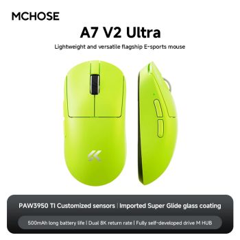 MCHOSE A7 V2 Lightweight Wireless Gaming Mouse Dual8000Hz Polling Rate PAW3950TI Imported Super Glide Glass Coating Office MouseGREEN UNITED STATES