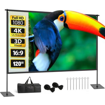 120 Inch Portable Projection Screen with Stand, All-Metal Frame Wrinkle-Free 16:9 HD for Indoor Outdoor Movie NightUNITED STATES