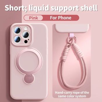 Liquid Silicone Bracket Magnetic Case For iPhone 17 16 15 14 13 Pro Max Air Magsafe With Hanging Rope Anti Fall Protective CoverPINK IPHONE17 PRO MAX