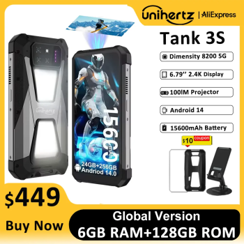 Unihertz tank 3s 8849 powered smartphone with projector 24GB 256GB Dimension 8200 cellphone 15600mAh 66W charger 64MP 5G phone