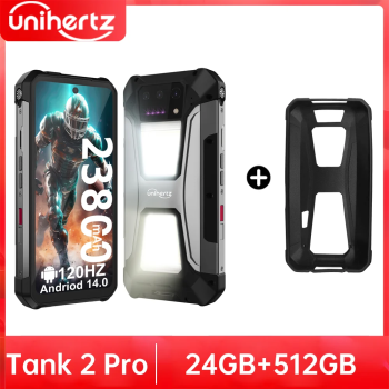 Unihertz tank 2 Pro 8849 rugged phone with projector, 100MP camera, 24GB 512GB, Android 14, 100MP, NFC, Helio G99, 23800mAh , 4GWITH COVER CASE 512G GERMANY GLOBAL VERSION 12GB