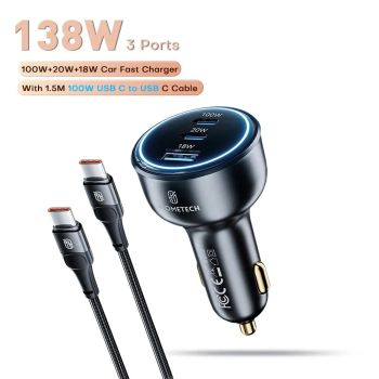 ASOMETECH 138W Car Charger USB Type C GaN Charger 100W 65W 45W 20W PPS PD QC3.0 Quick Charger For Laptop iPhone 15 Samsung S23138W WITH 100W CABLE