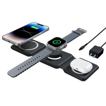 15W Magnetic Wireless Chargers 3 in 1 Foldable Phone Charge Dock Fast Charg Travel for Apple Watch IPhone 17/16/15/14/X AirPods