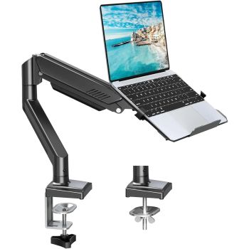 Adjustable 2-in-1 Laptop and Monitor Stand, Holds Up to 22lbs for 17" Notebook & 32" Screen, Desk Mount with Clamp/GrommetUNITED STATES
