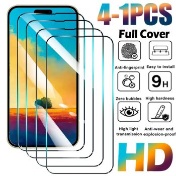 4-1Pcs Tempered Glass For iPhone 16 15 14 13 12 11 Pro Max Screen Protector For iPhone 16E 12 Mini X XR Xs Protective Glass Film