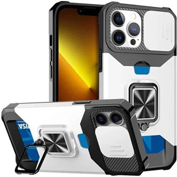 Case For iPhone 17 16 15 14 13 12 Pro Max Plus 8 7 Plus Mini Heavy Duty Protection With Sliding Camera Cover And Card Clip CoverSILVER IPHONE 12 (12 PRO)
