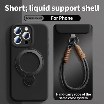 Liquid Silicone Bracket Magnetic Case For iPhone 17 16 15 14 13 Pro Max Air Magsafe With Hanging Rope Anti Fall Protective CoverBLACK IPHONE17 PRO MAX