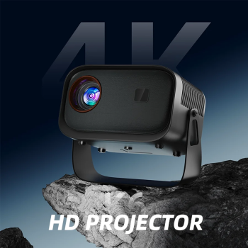 145° adjustable stand mini projector, with WiFi and Bluetooth, 4K quality, electric focus, keystone correction, home theater