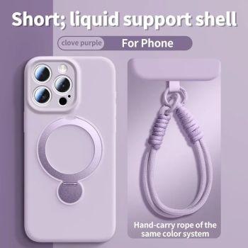 Liquid Silicone Bracket Magnetic Case For iPhone 17 16 15 14 13 Pro Max Air Magsafe With Hanging Rope Anti Fall Protective CoverPURPLE IPHONE17