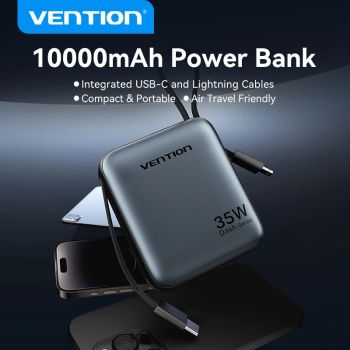 Vention 10000mAh Power Bank Fast Charging PD 35W Portable Mini PowerBank for iPhone 17 16 15 Xiaomi External Battery Charger