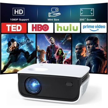 Portable Mini Projector 1080P HD, 200" Screen Support, Compatible with HDMI/USB for Home Outdoor Movie GamingUNITED STATES
