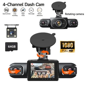 Car Dashcam 1080P Front Left and Right with 2 Inch Display, G-Sensor, Night Vision, Backup Assistant with 64GB SD CardUNITED STATES 64G