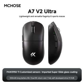 MCHOSE A7 V2 Lightweight Wireless Gaming Mouse Dual8000Hz Polling Rate PAW3950TI Imported Super Glide Glass Coating Office MouseBLACK UNITED STATES