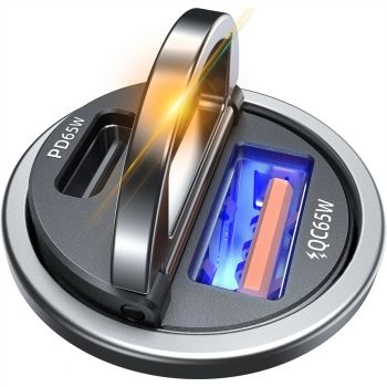 65W USB-C Car Charger with 12V Outlet, Fast Charging Adapter - United States