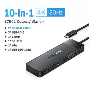 Lemorele USB-C Hub 10Ports Docking Station USB Type C to Dual HDMI 4K 30Hz VGA USB 3.0 Adapter PD100W SD Card Reader for MacBook10 IN 1 UNITED STATES
