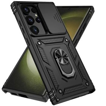 Slide Camera Lens Military Grade Armor Case For Samsung Galaxy S25 Ultra Plus S24FE A16 A06 A26 A36 A56 Holder Ring Stand 2026BLACK UNITED STATES FOR GALAXY A06