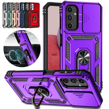 Slide Camera Lens Military Grade Armor Case For Samsung Galaxy S25 Ultra Plus S24FE A16 A06 A26 A36 A56 Holder Ring Stand 2026PURPLE UNITED STATES FOR GALAXY S25 PLUS