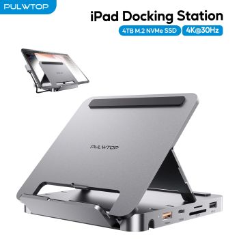 PULWTOP iPad USB C Hub, iPad Dock With 4K HDMI, PD 100W, Support M.2 NVMe SSD, Foldable Stand Base for iPad, MacBook, Windows
