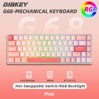 G68 Gaming Mechanical keyboard Wireless/Bluetooth Hot-Swappable 65% Keyboards Customized RGB Backlit for Gamer Tablet ComputerPINK BLUE SWITCH
