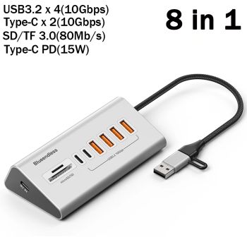 USB 3.2 HUB Multi in 1 Docking Station 10Gbps Data Transfer Adapter Type-C Splitter with Card Reader Computer Accessories For PC8 PORTS USB3.2