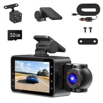WiFi FHD 1080P 3 Channel Car Dash Cam Front Rear Inside With 32G MMC Card Motion Detection Loop Recording Infrared Night VisionUNITED STATES DASH CAM