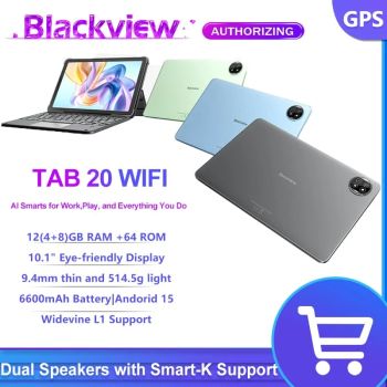 Blackview Tab 20 WiFi Tablet 10.1" HD+ IPS, Quad-core UNISOC T310, Android 15 ,4+8GB RAM 64GB ROM, 6600mAh/10W, 5MP Front Camera