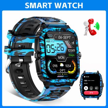 LaNikar Smart Watch 3ATM Waterproof Men 1.96" KT71 Fitness Tracker Heart Rate Bluetooth Call Camouflage Color Original Design