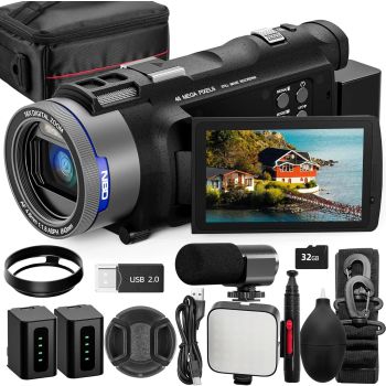NBD 4K Camcorder Video Camera with 48MP Vlogging Camera With Wi-Fi & App Control,Video Recorder with 3X Battery Life, 16X Zoom