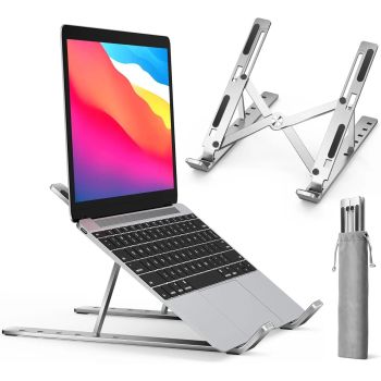 Adjustable Aluminum Laptop Stand, Ergonomic Foldable Holder for 10-15.6" Devices, SilverUNITED STATES