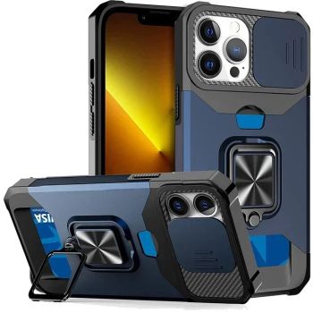 Case For iPhone 17 16 15 14 13 12 Pro Max Plus 8 7 Plus Mini Heavy Duty Protection With Sliding Camera Cover And Card Clip CoverBLUE IPHONE SE (20 2022)