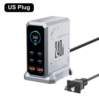 240W GaN Charger 6-IN-1 140W PD3.1 PPS USB Type C Digital Display Fast Charging Station for iPhone 16 15 MacBook Laptops SamsungUS PLUG