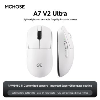 MCHOSE A7 V2 Lightweight Wireless Gaming Mouse Dual8000Hz Polling Rate PAW3950TI Imported Super Glide Glass Coating Office MouseWHITE UNITED STATES