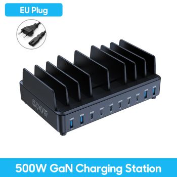 500W USB C Charger 10 Ports GaN Charging Station Stand PD 100W Fast Charge for MacBook Pro iPhone Samsung Laptops TabletsEU PLUG CHINA MAINLAND