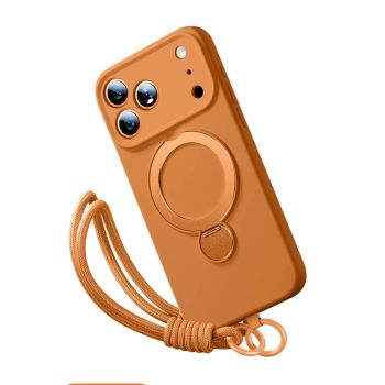 Liquid Silicone Bracket Magnetic Case For iPhone 17 16 15 14 13 Pro Max Air Magsafe With Hanging Rope Anti Fall Protective CoverORANGE IPHONE AIR