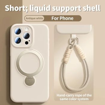 Liquid Silicone Bracket Magnetic Case For iPhone 17 16 15 14 13 Pro Max Air Magsafe With Hanging Rope Anti Fall Protective CoverWHITE IPHONE 15
