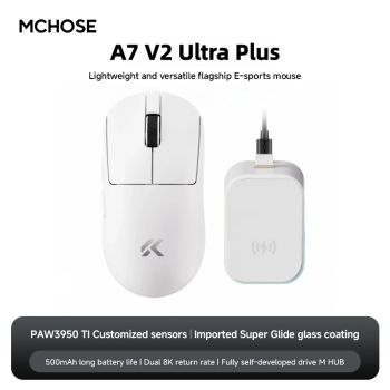 MCHOSE A7 V2 Lightweight Wireless Gaming Mouse Dual8000Hz Polling Rate PAW3950TI Imported Super Glide Glass Coating Office MouseWHITE UNITED STATES