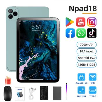 2026 New Upgraded Pad 10.1 Inch Android Tablets Octa Core 12GB RAM 512GB ROM Dual Network WiFi Dual Cameras Tablet PC 6000mAhGREEN