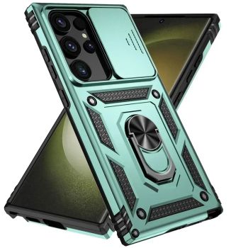 Slide Camera Lens Military Grade Armor Case For Samsung Galaxy S25 Ultra Plus S24FE A16 A06 A26 A36 A56 Holder Ring Stand 2026GREEN UNITED STATES FOR GALAXY A06