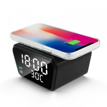 Wireless Charging Alarm Clock with Temperature (Black)