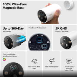 TP-Link Tapo Wire-Free MagCam, Indoor/Outdoor 2K Battery Powered Smart Security